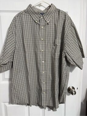 Puritan Men’s Short-Sleeve Button-Down Plaid Shirt - Green, Tan  & White